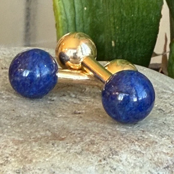 Tiffany 14 karat gold and lapis cufflinks - Picture 7 of 10